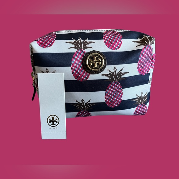 TORY BURCH NEW MAKEUP COSMETIC BAG BRIGITTE P STRIPE ZIP Christmas gift - Picture 3 of 8